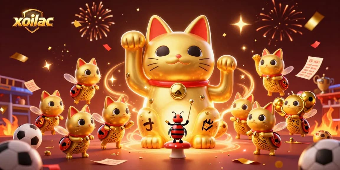 Xoilac sports betting symbols come alive with joyful fireflies and a dynamic scene of celebration.