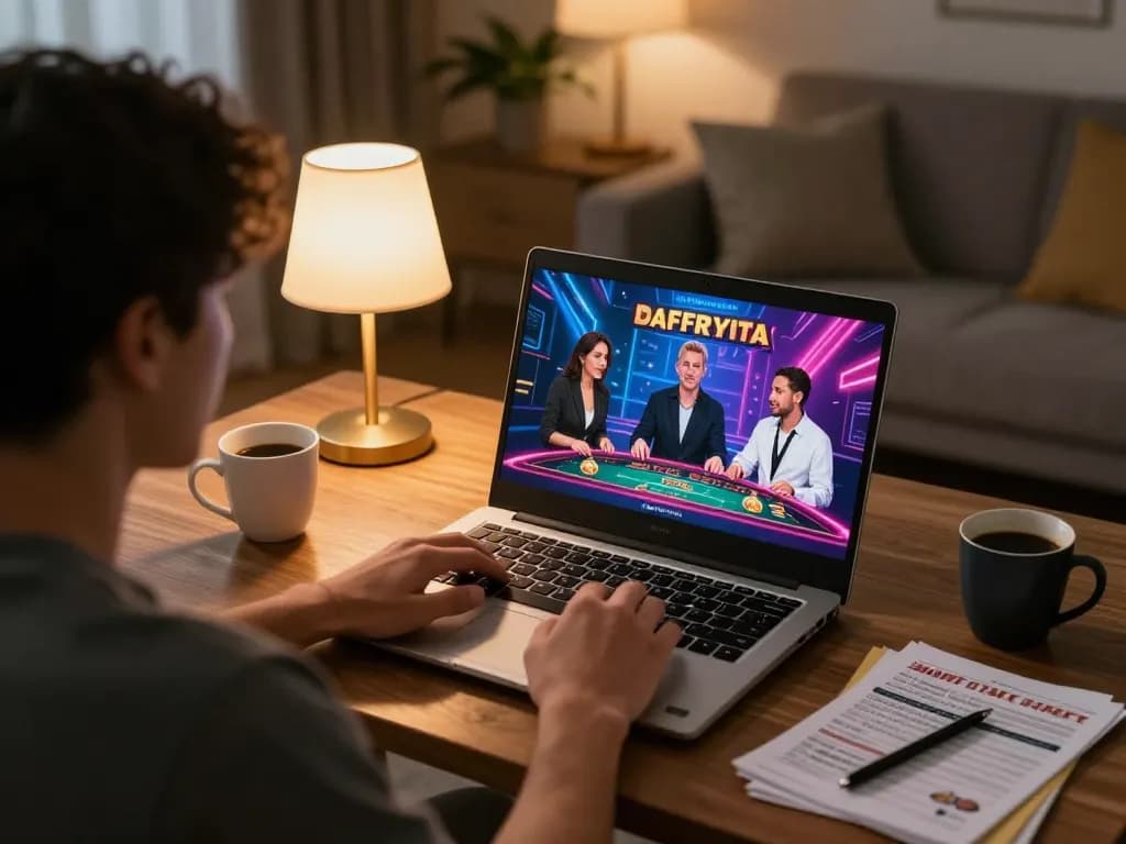 Engaging with gg88 casino games on a laptop in a cozy home environment, showcasing live gameplay.