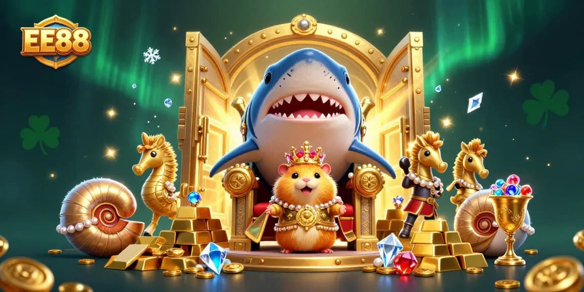 Bet big with EE88's dazzling casino throne scene featuring gold treasures and festive gaming charm.