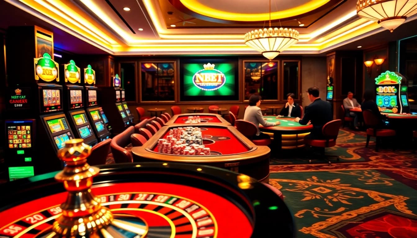 Experience the excitement of Nhà Cái NBET with vibrant casino games, poker tables, and slot machines.