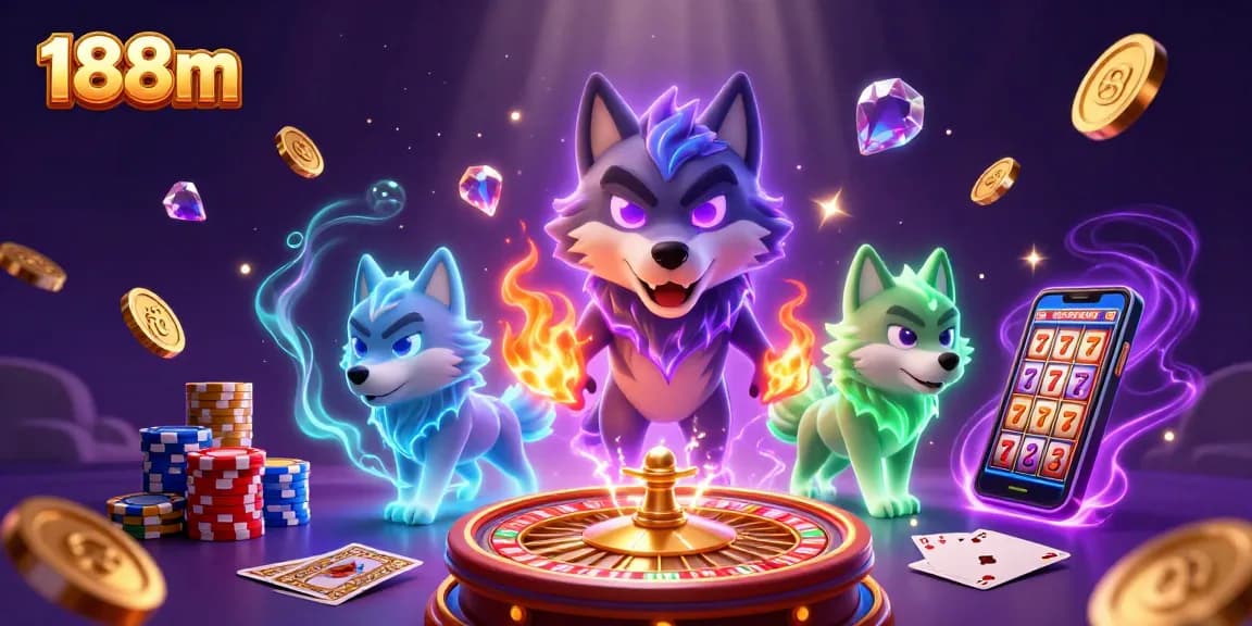 Experience exciting wins with 188m while surrounded by dazzling casino elements in a dynamic 3D scene.