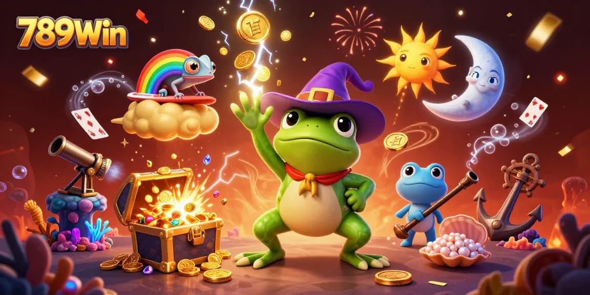 Play exciting games and win with 789Win in this vibrant 3D fantasy casino scene!