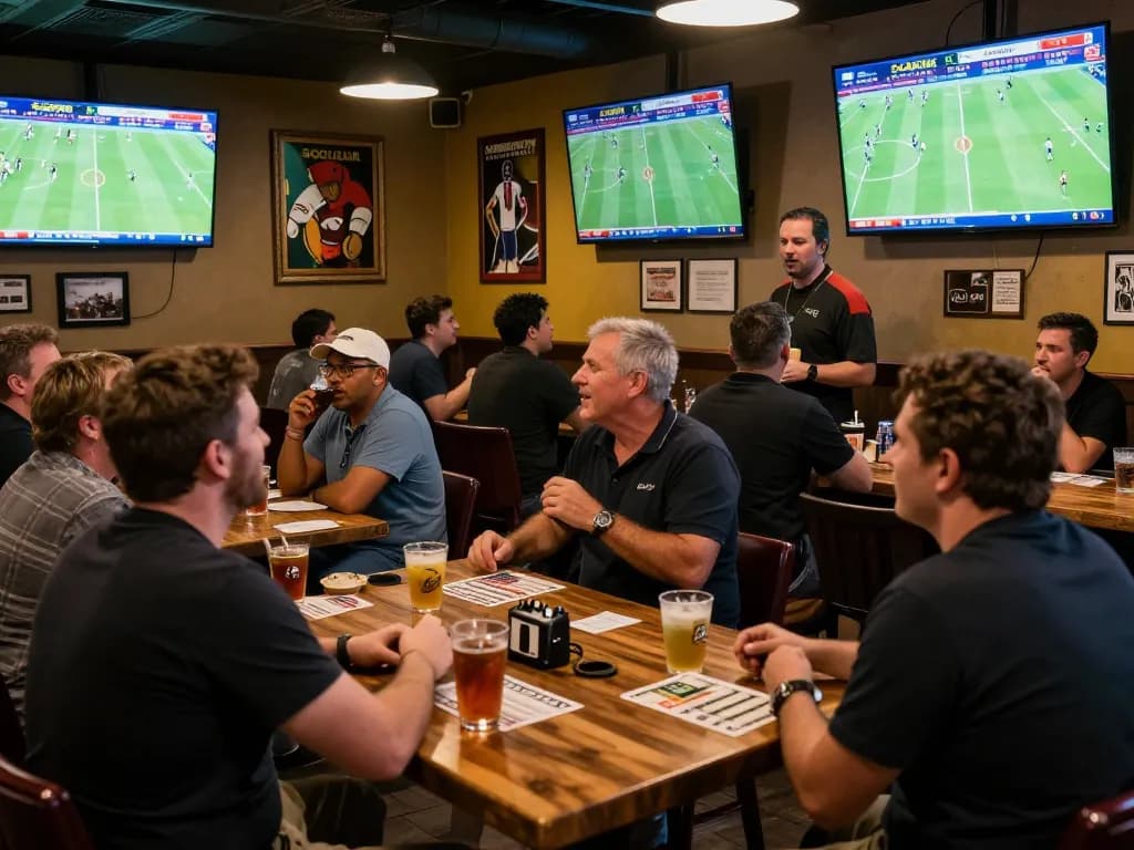 Socolive users engaged in live sports betting excitement at a bustling venue.