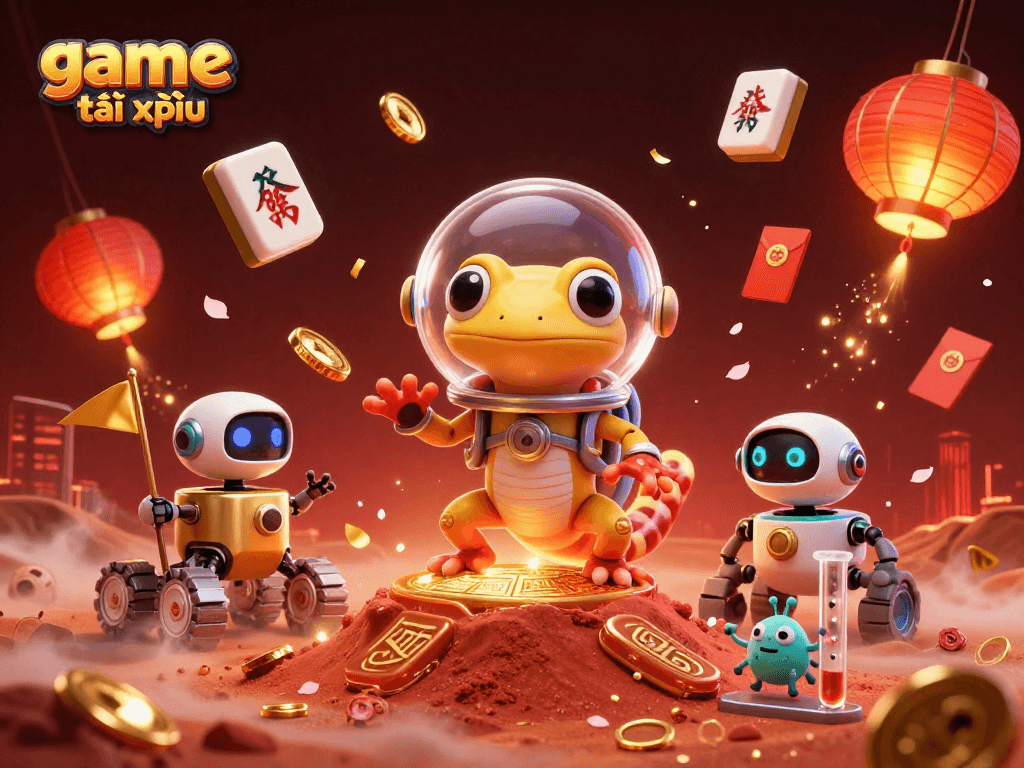 Experience thrilling game tài xỉu action with a vibrant 3D Martian scene full of excitement and casino elements.