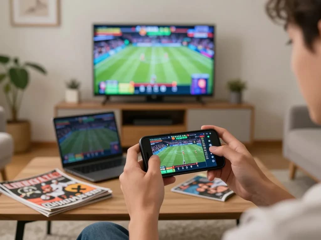 Experience intense sports betting excitement with hytw3339 on a mobile device in a cozy setting.