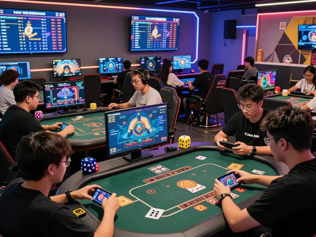 Exciting gaming scene with players enjoying rik vip online table games in a lively lounge atmosphere.