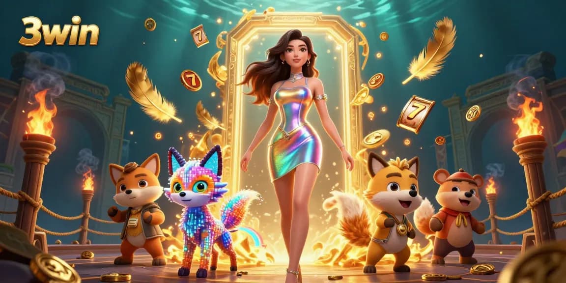 Experience thrilling action with 3win's vibrant and dynamic casino-themed illustration.