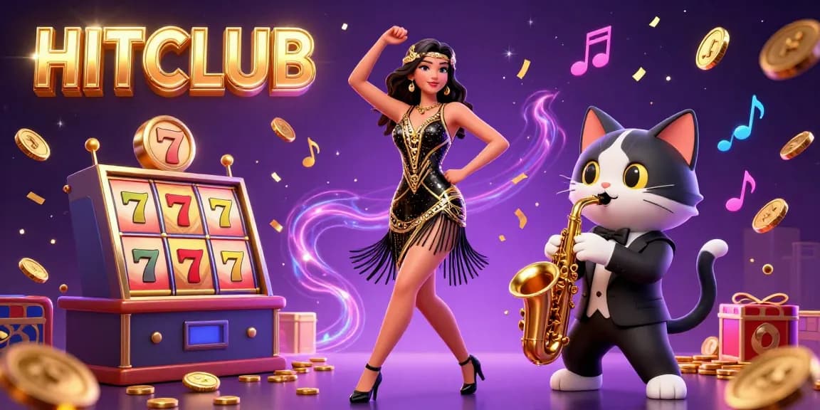 Experience HITCLUB with vibrant slot reels and dynamic game elements, capturing the thrill of online gambling.