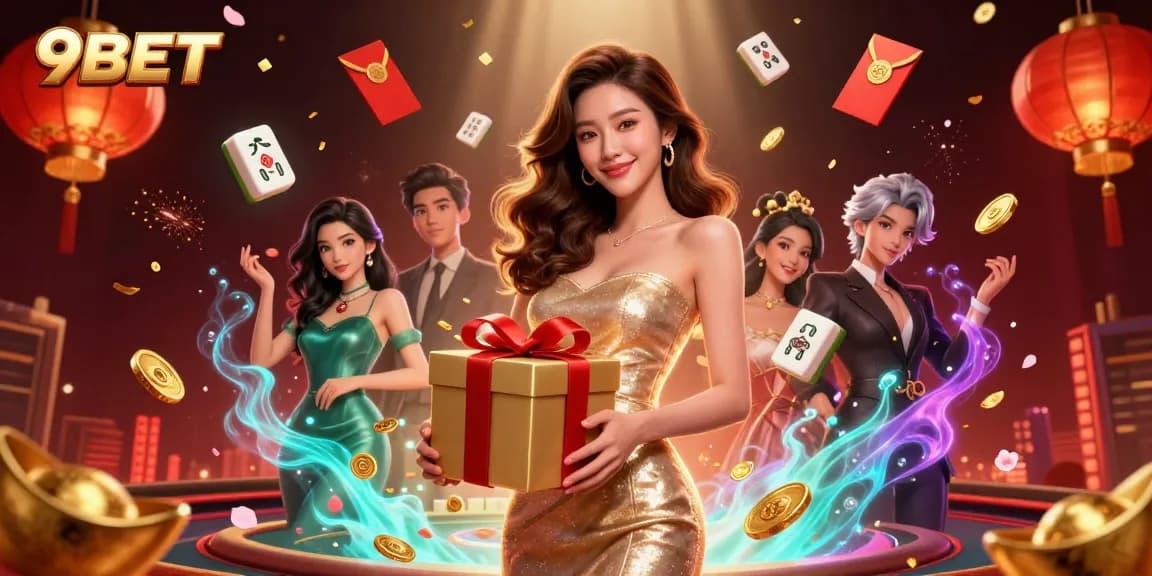 Immerse in the festive spirit at 9BET's Lunar New Year casino scene, with elegant visuals and vibrant gaming elements.