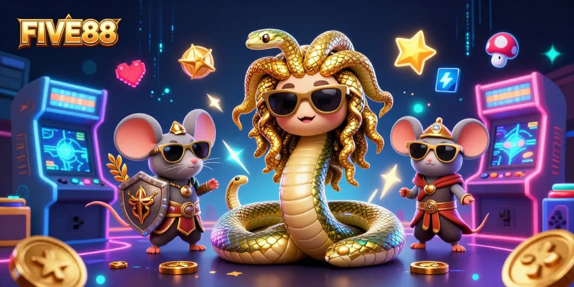 Experience exciting gameplay at FIVE88 with Medusa and vibrant arcade themes in a lively casino atmosphere.