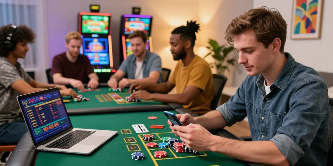 Engaged players at credit card casinos enjoying games and deposits in a vibrant online gambling atmosphere.