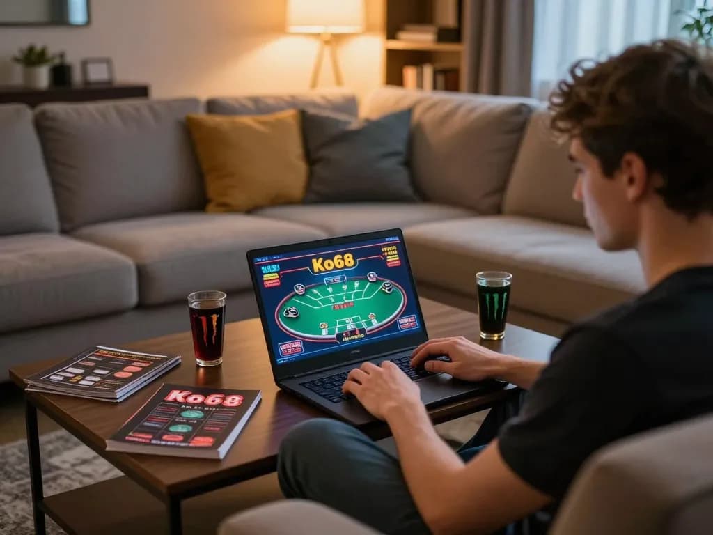 Player enjoying a lively online poker game on Ko66, showcasing engaged gameplay and strategic focus.