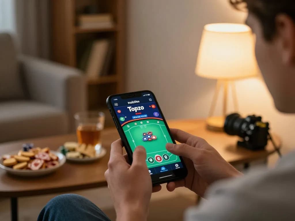 Engaging gameplay on Topzo mobile app with vibrant poker interface at home