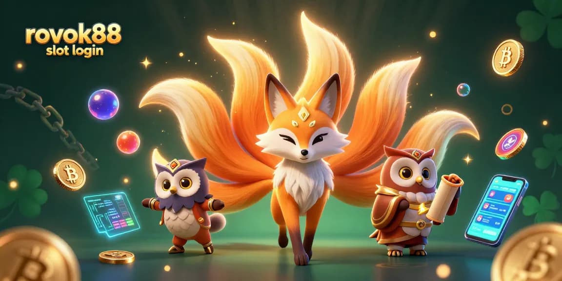 Experience excitement with rokok88 slot login in an energetic 3D casino world filled with glowing characters and crypto elements.
