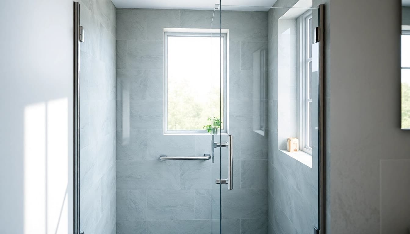 Elegant glass shower doors transforming a modern bathroom environment.