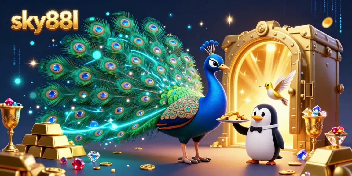 Join the exciting action at sky88l casino with vibrant characters amidst piles of gold and treasures.