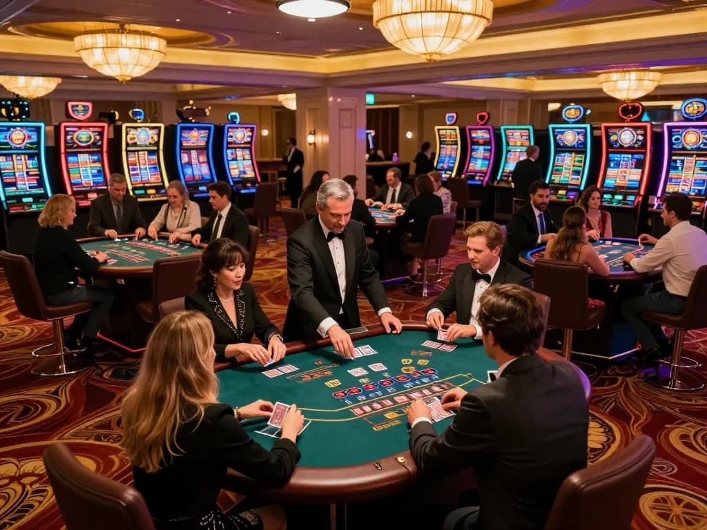 Players enjoying blackjack at a casino floor, showcasing the vibrant atmosphere of bu88 gaming.