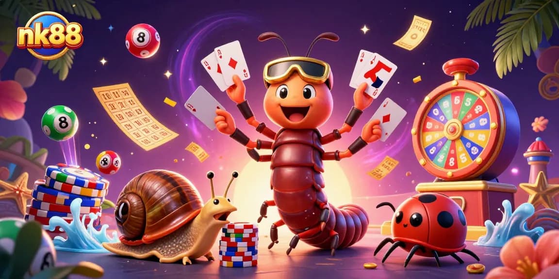 Experience exciting moments with nk88's vibrant gaming features, including playful characters and dynamic lottery elements.