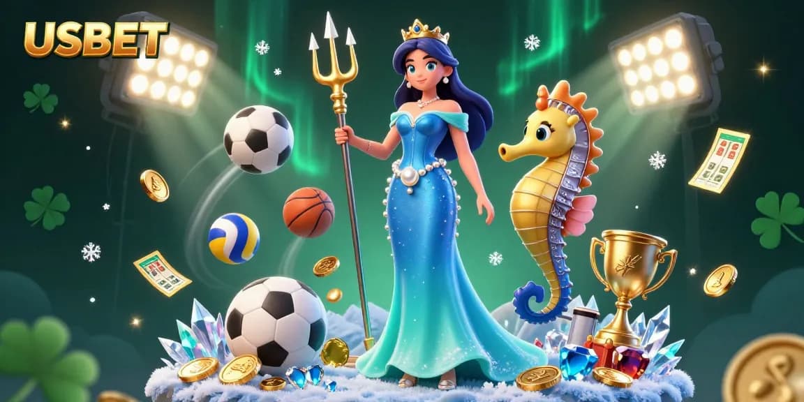 Join USBET for thrilling sports betting action, featuring dynamic 3D illustration of casino excitement.