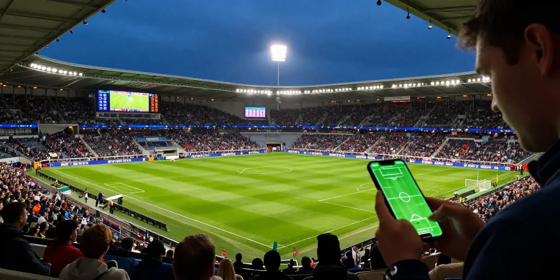 s6667: Exciting sports betting scene with live match odds and betting predictions in a dramatic stadium atmosphere.