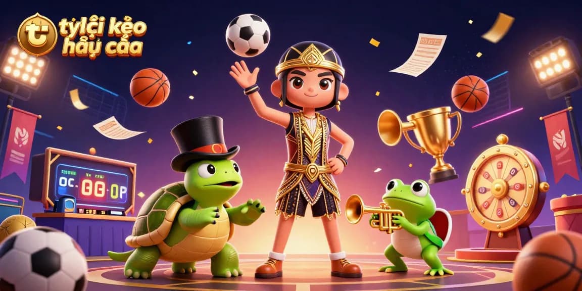 Engaging scene illustrating tỷ lệ kèo nhà cái with sports betting characters and dynamic betting elements in action.
