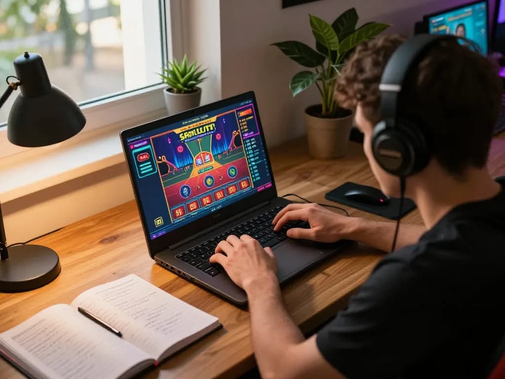 Player engaging with Sanclub online gaming interface during an intense session, showcasing strategy focus and responsible gambling.
