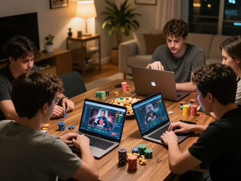 Players enjoying G28 online poker, engaging with strategy in a cozy home environment.