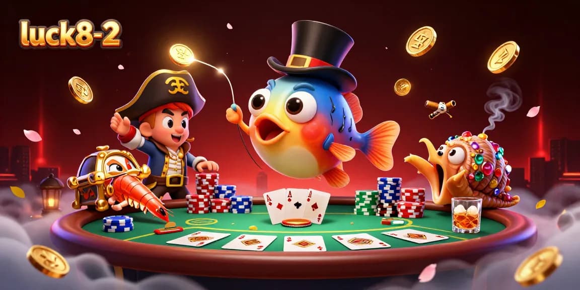 Engage in thrilling gameplay with luck8-2 as the deep-sea anglerfish attracts golden coins in a vibrant casino scene.