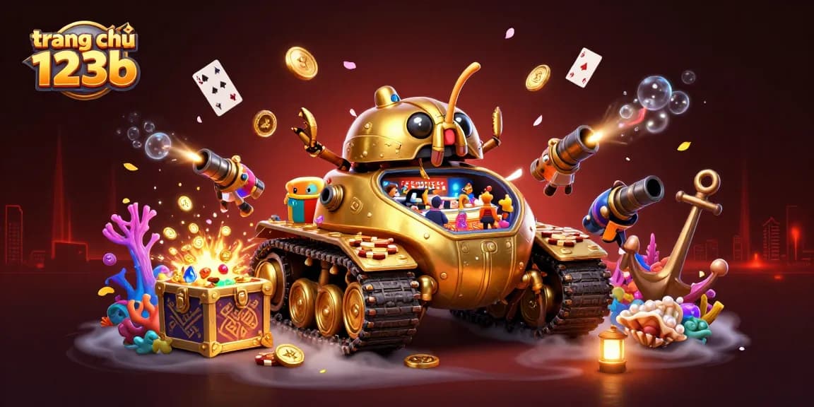 Experience the excitement of trang chủ 123b with a vibrant illustration showcasing a miniature casino inside a golden beetle tank.