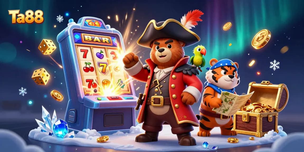 Experience Ta88 with dynamic casino characters and vibrant gaming elements in 3D illustration.