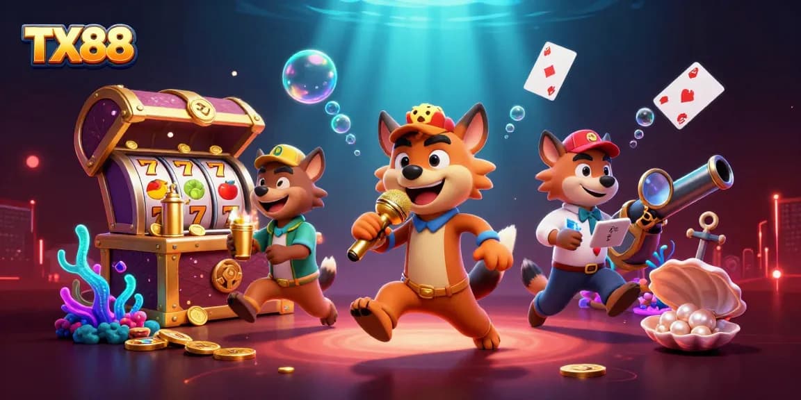 Engage with the vibrant TX88 casino scene featuring lively hyena characters bringing a comedic twist to gaming.