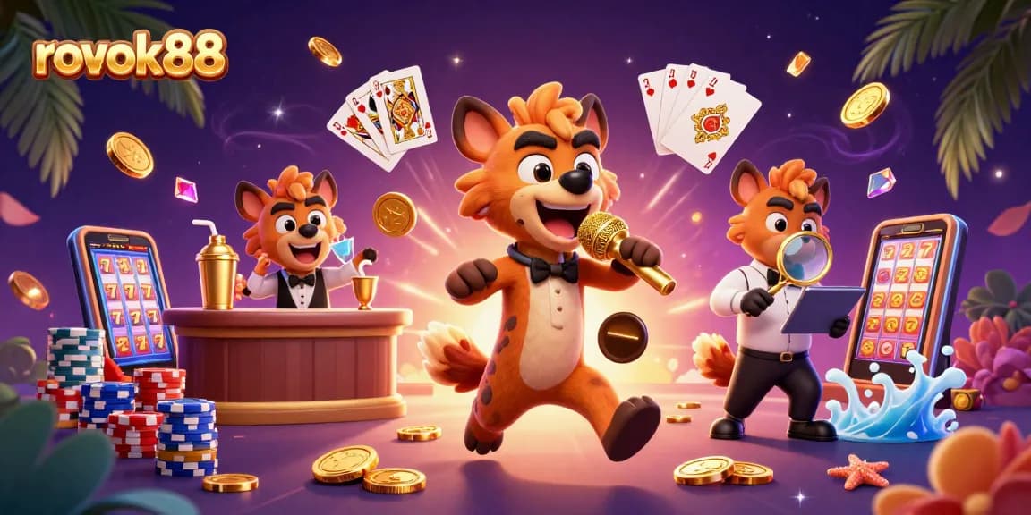 Enjoy an exciting rokok88 casino experience with animated hyenas in a vibrant gaming scene.