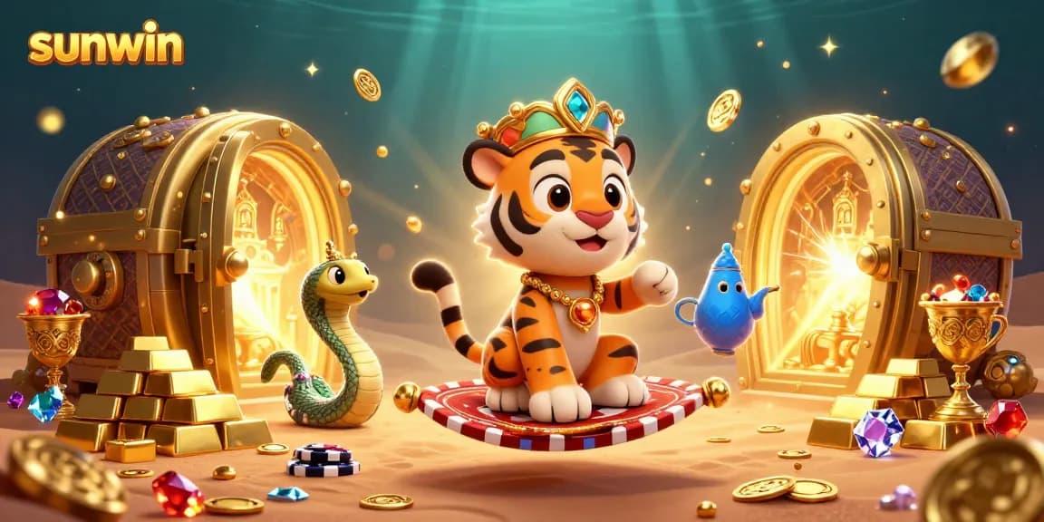Experience the thrill of winning at sunwin as the sultan unleashes treasures from golden vaults in a dazzling casino scene.