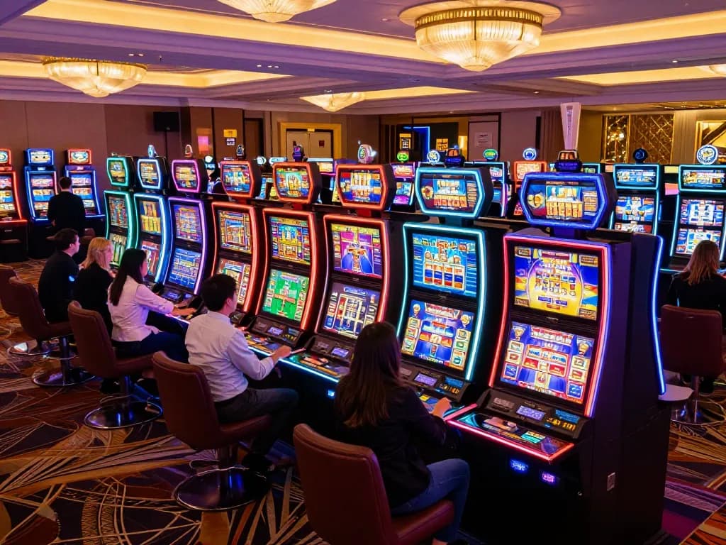 x88 players enjoying vibrant slot machines in luxury casino setting with engaging gameplay