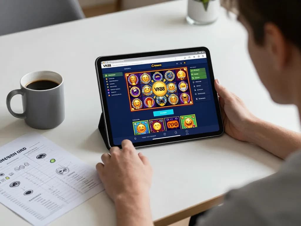 VK88 gaming setup showcasing a player engaging with the casino app on tablet
