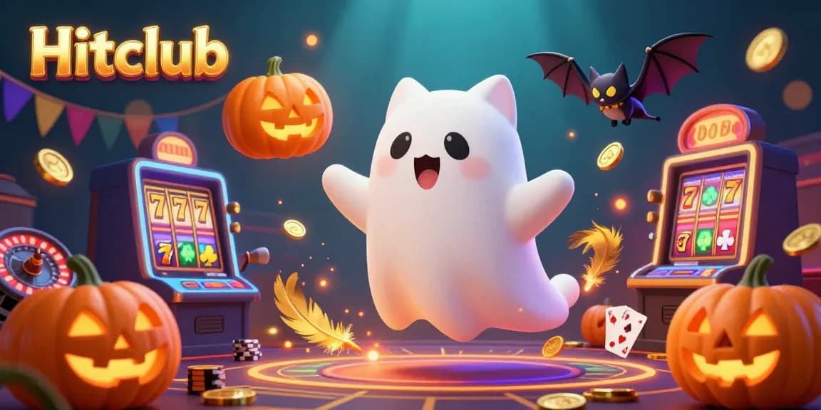 Hitclub showcases an engaging casino scene with a ghost cat, glowing pumpkins, and vibrant game elements.