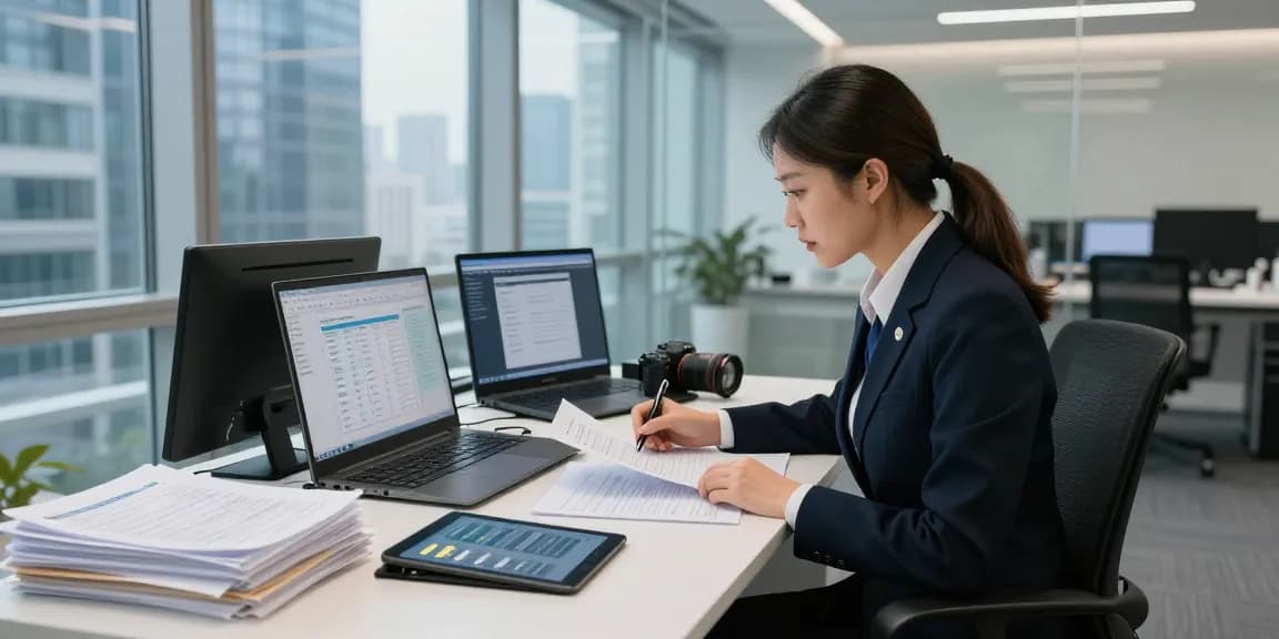 Professional auditor analyzing financial documents at a business workspace in aafikotacirebon.org.