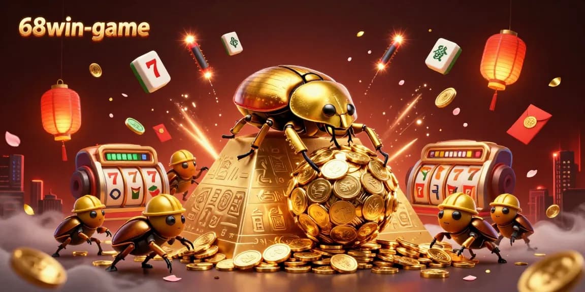 Experience thrilling slots gameplay with a golden dung beetle in the 68win-game illustration.