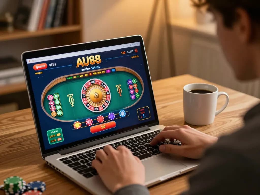 Engaged player experiences excitement at AU88 com online roulette game from home.