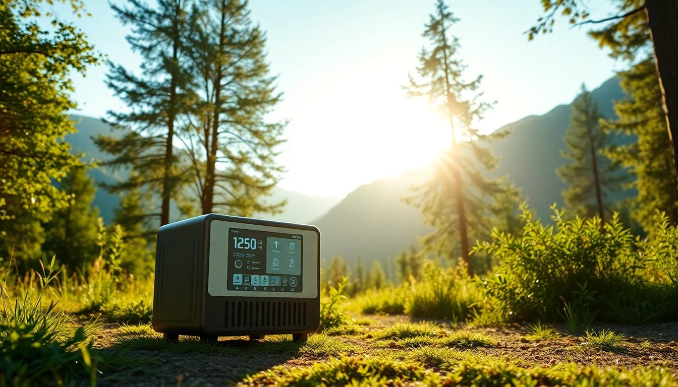 EcoFlow portable power station showcased in a serene outdoor landscape, emphasizing sustainability.