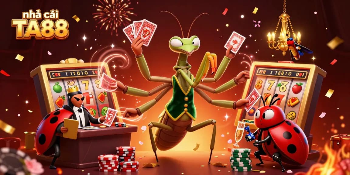 Engage with vibrant gaming action at nhà cái TA88, showcasing lively slot themes and celebratory elements.
