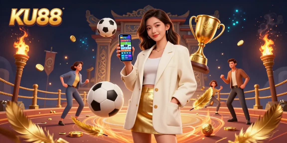 Bet on exciting games at KU88 with a dynamic scene of players enjoying thrilling sports betting opportunities.