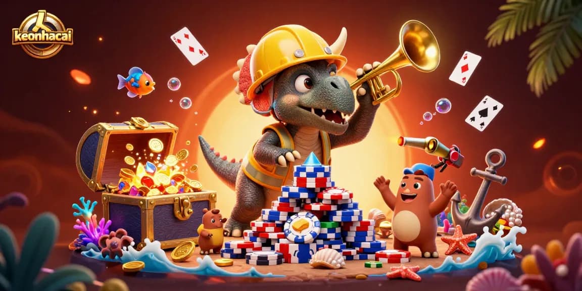 Celebrate winning with keonhacai in a vibrant casino-themed scene full of action!