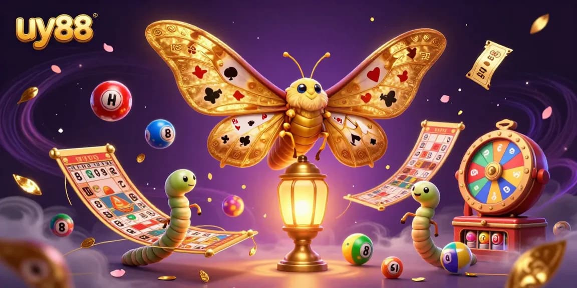 Engage with uy88's vibrant casino excitement through a dynamic 3D illustration featuring spinning prize wheels and lottery elements.