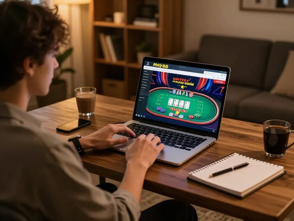 MAY88 uy tín online gaming experience with a player engaging in live dealer games.