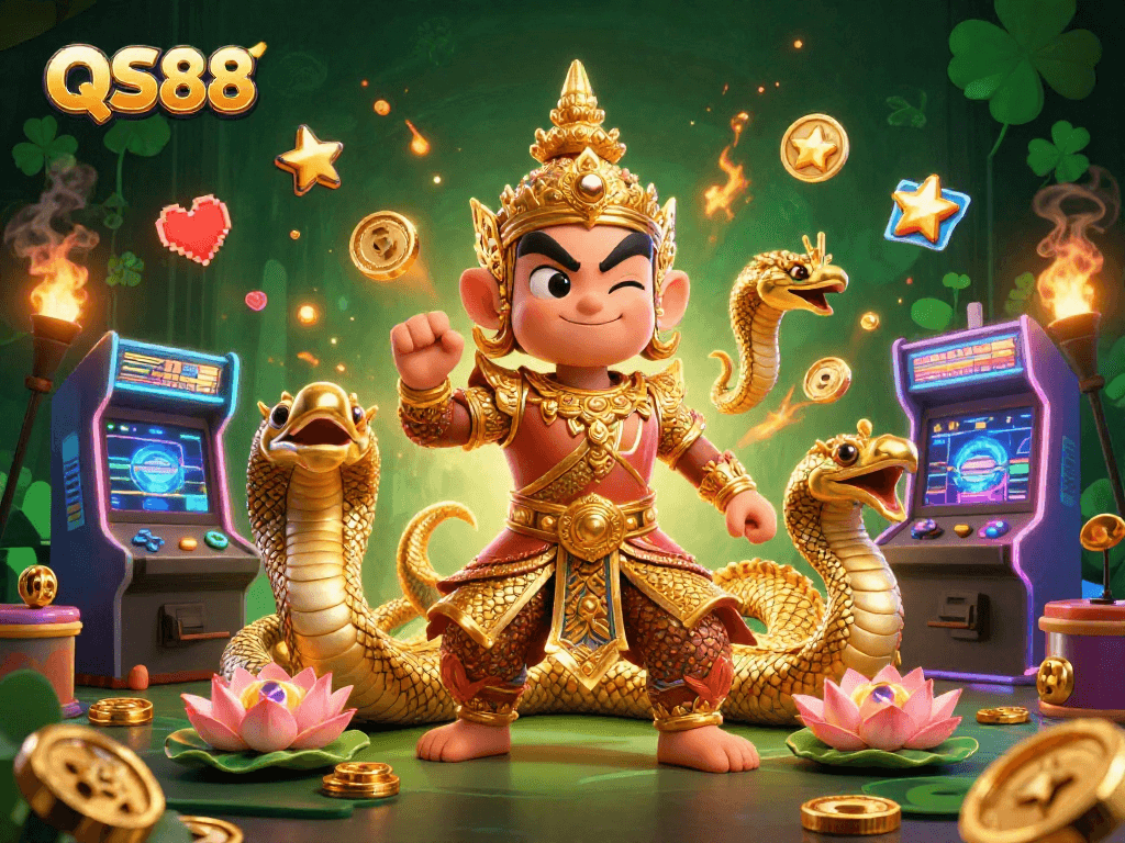Engage with QS88's vibrant online gaming universe featuring dynamic guards and gaming machines.