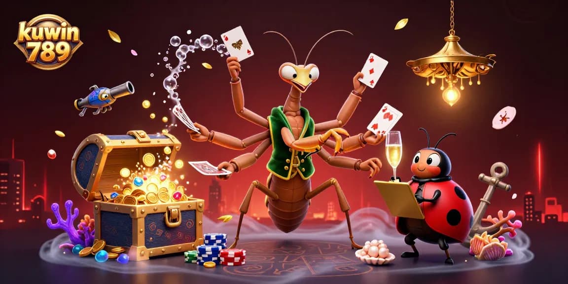 Experience thrilling moments at kuwin 789 with a vibrant 3D casino illustration showcasing dynamic gaming elements.