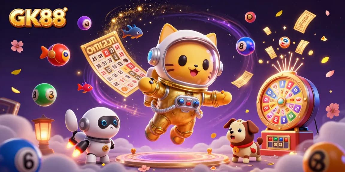 Engage with GK88's vibrant lottery atmosphere in this immersive 3D illustration.