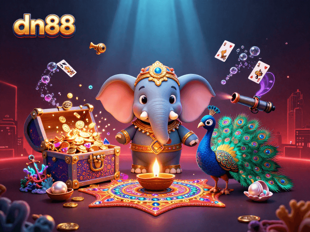 Engage with dn88 players in a vibrant, 3D cartoon underwater casino scene.