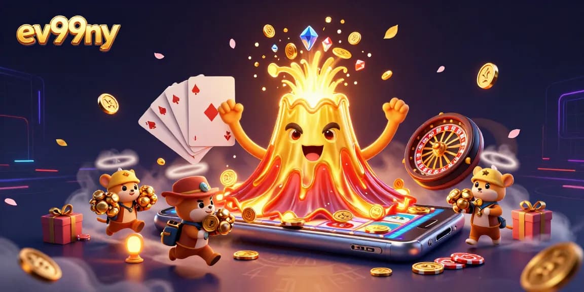 Play exciting games at ev99ny with vibrant treasures and thrilling scenes from a golden volcano.